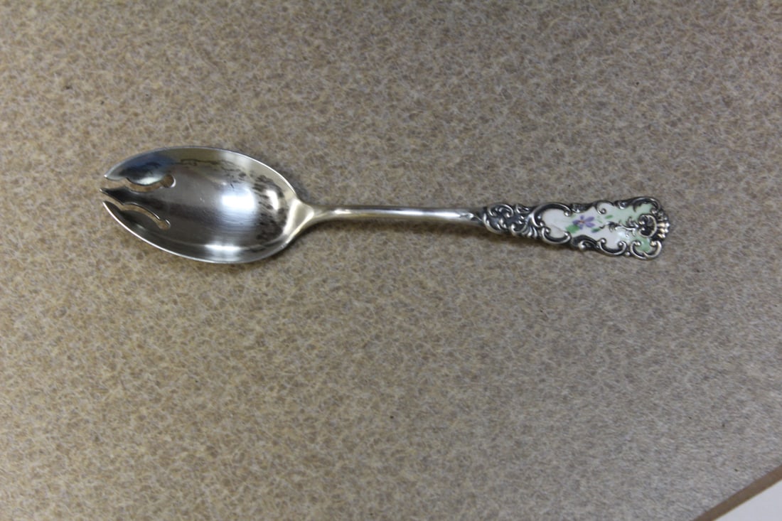 Enamel Ice Cream Spoon: victorian - please note: monogrammed - 5" long