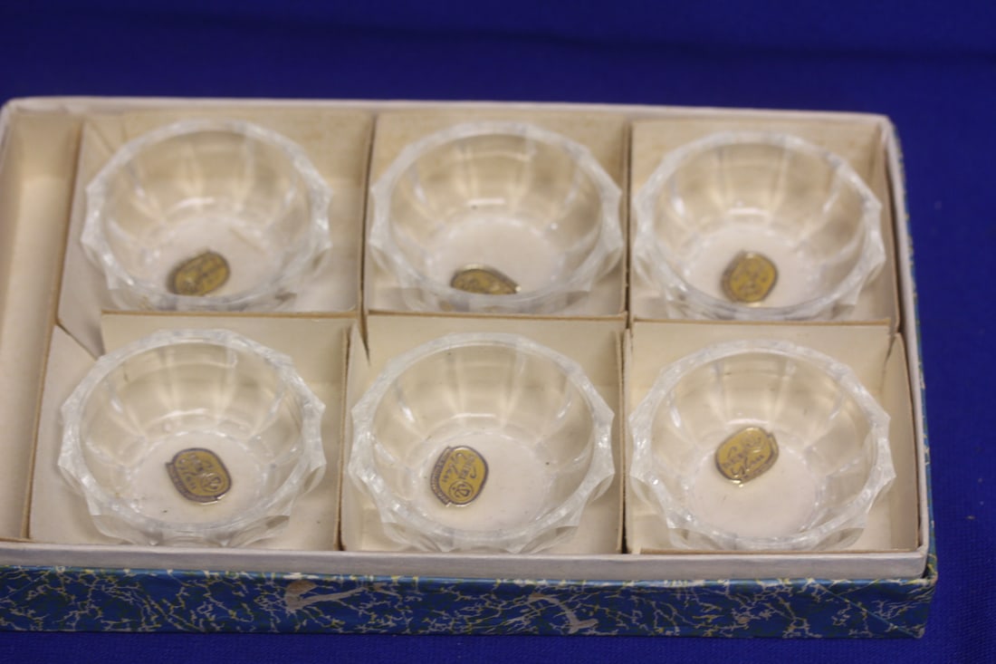 Set of 6 Bohemian Salt Cellers: in box - each measures 2 3/8" in diameter