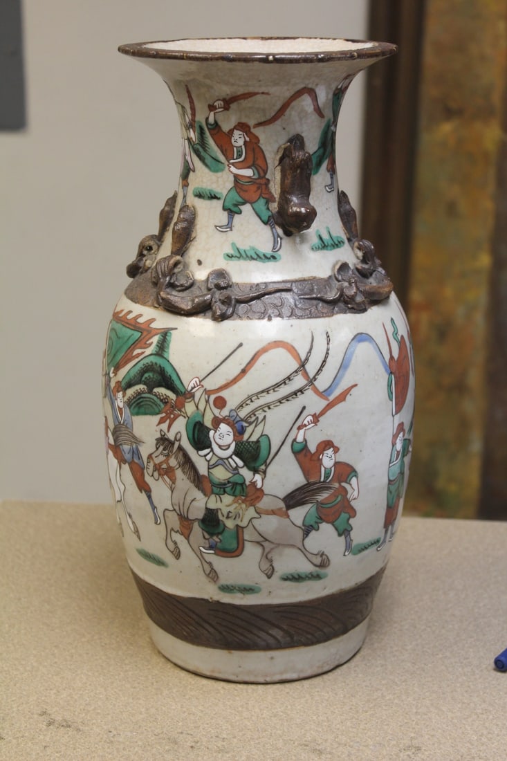 Antique Chinese Ceramic Vase: signed - 19th century - 13 1/2" tall