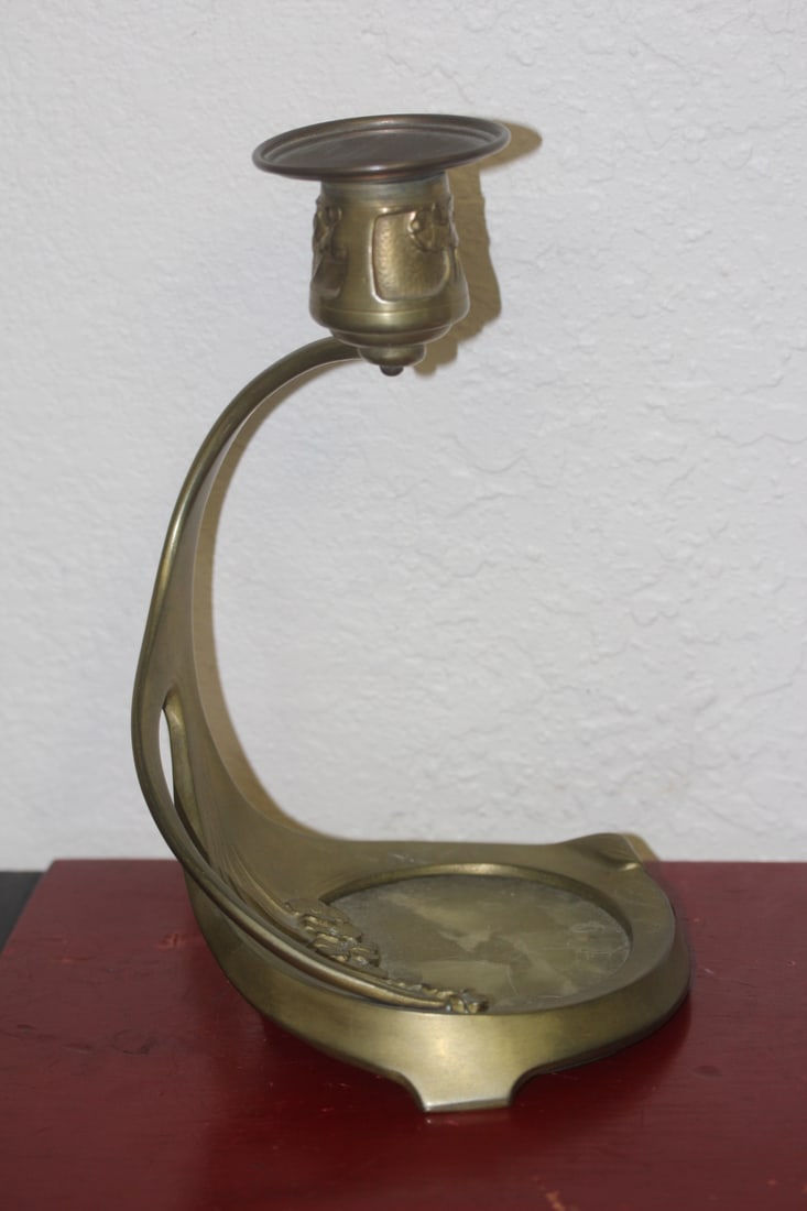 Art Deco Brass Candle Holder: Art Deco or Art Deco-style - 8 3/4" tall