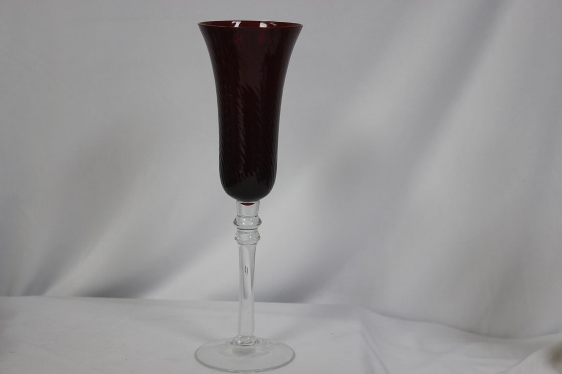 A Ruby Red Stem Glass Cup: 9 1/4" tall