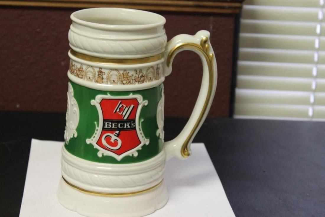 A Franklin Mint Becks Beer Mug: 7 1/2" tall
