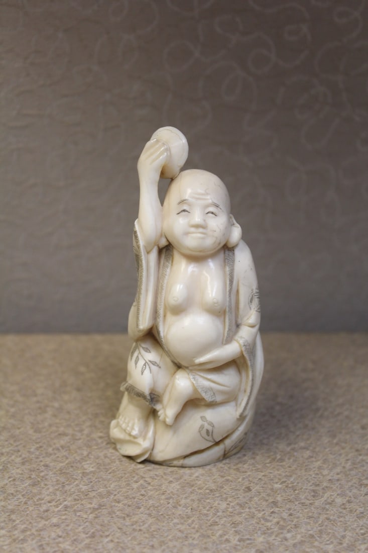 Well Carved Buddha: bone? - 4 1/4" tall - most likely Chinese or Japanese