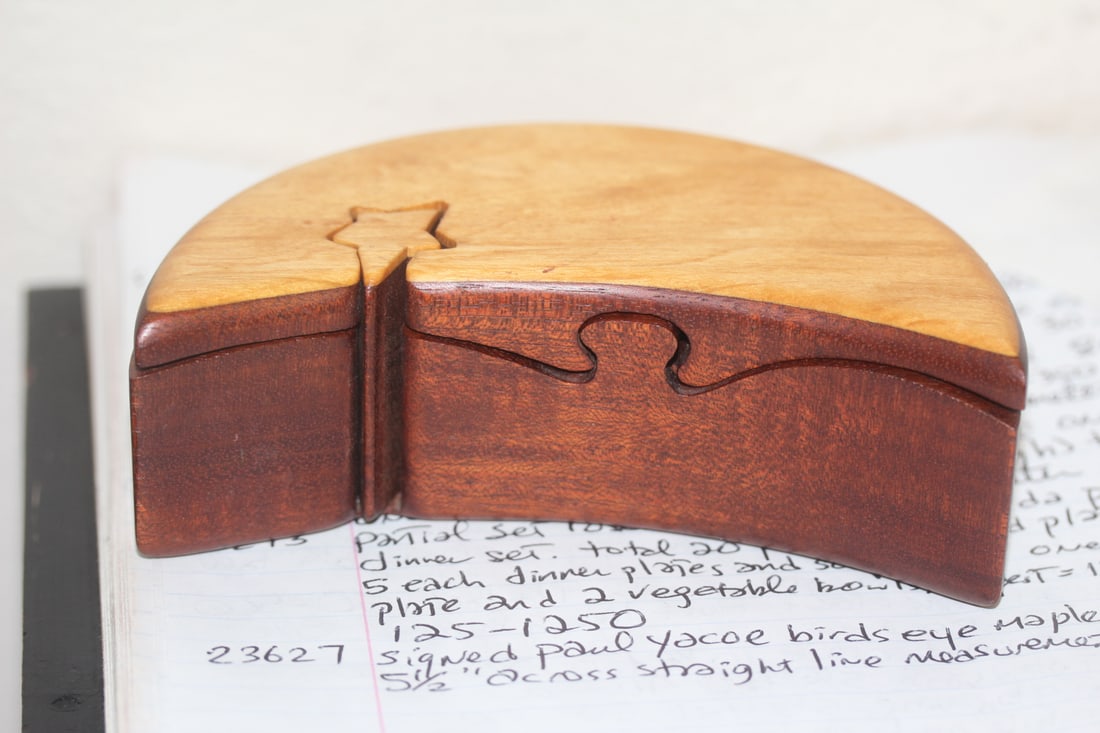 Signed Paul Yacoe Bird's Eye Maple Puzzle Box: 5 1/2" across - straight line measurement