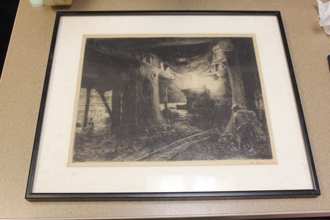 Antique Etching or Engraving by Heinrich Otto: German listed artist (1828-1889) - overall= 18 1/4" x 15 1/4" - framed