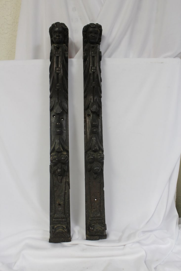 Two Antique Wooden Coloumns?: please note: one is broken in half and taped back as shown - most likely 19th Century - 21 3/4" long each