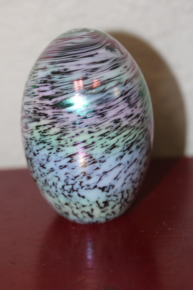 Iridescent Art Glass Paperweight: 3" tall