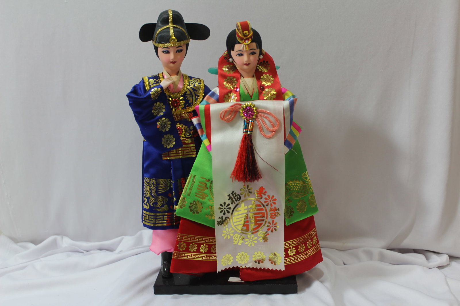 Japanese Handpainted Silk Dolls: 13 1/2" tall