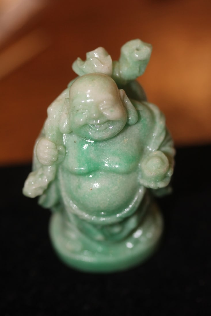 Small Chinese Jade or Jadeite Buddha: 2 1/4" tall