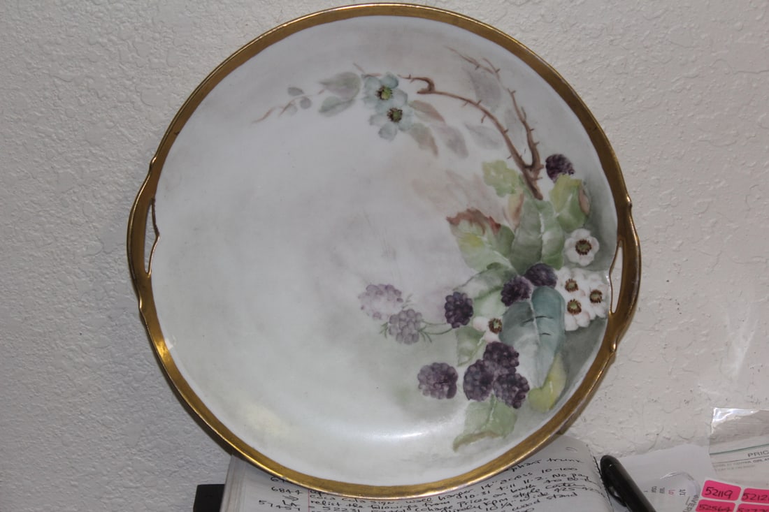 Vintge Two Handle Plate: hand painted - possibly Limoges - 10 3/4" in diameter
