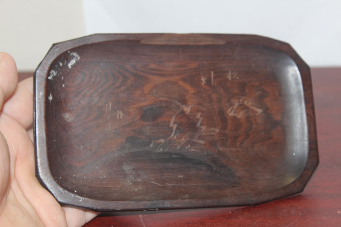 A Carved Small Wood Tray: please note: loss on top - 6 1/2" across