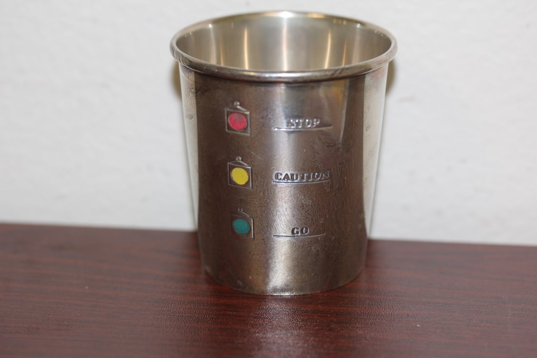 A Rare Alvin Stop-Caution-Go Sterling Shotglass: Spotlight Sterling Shotglass - please note: slight blemishes on the bottom as shown - 2 1/2" tall