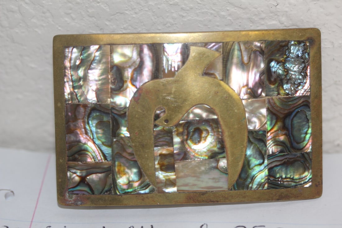 Mother of Pearl Inlaid Belt Buckle: as shown
