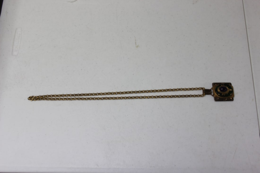 A Patrice? Pendant With Chain: overall= 18" long - unsigned pendant without the bail= 1 7/8" x 1 1/2"
