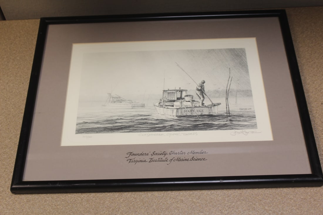 Etching by Listed Artist John M. Barber: Limited edition - signed and numbered - overall= 12 3/4" x 16 3/4" - framed