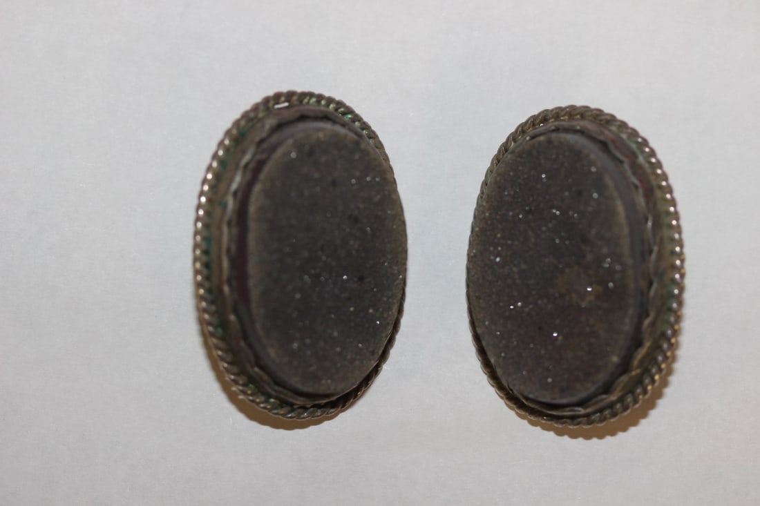 A Pair of Sterling and Drusy Earrings: as shown