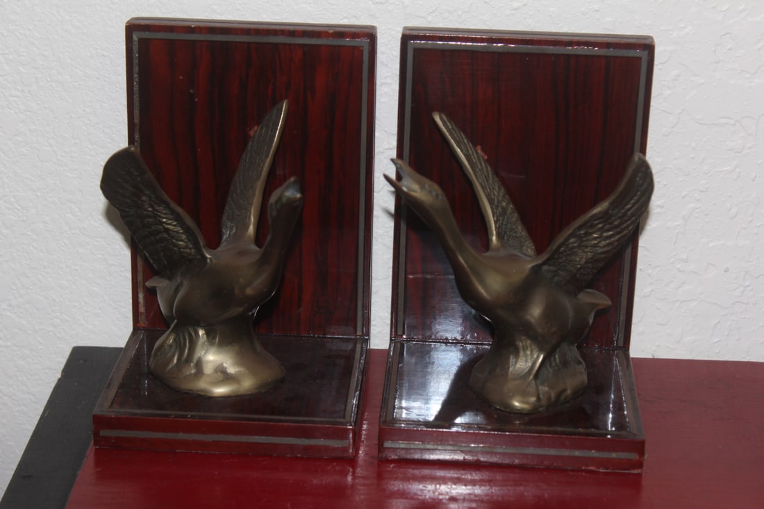 Pair of Brass Swan Book Ends: 6 1/2" tall each