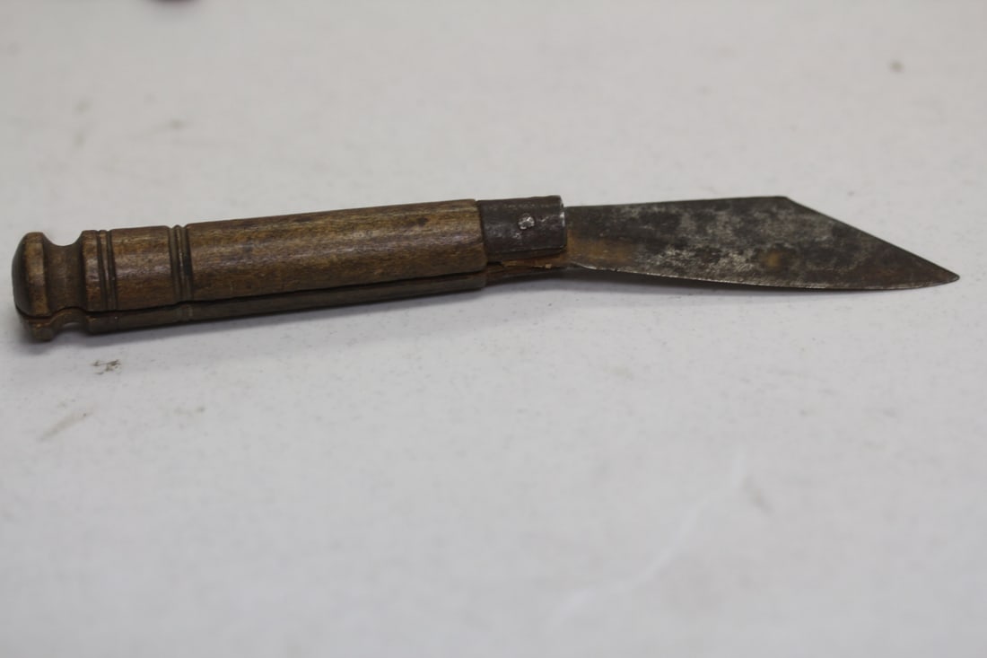 A Rare Austrian Primitive Wood Handle Pocket Knife: Possibly WWI - 3 3/4" in length