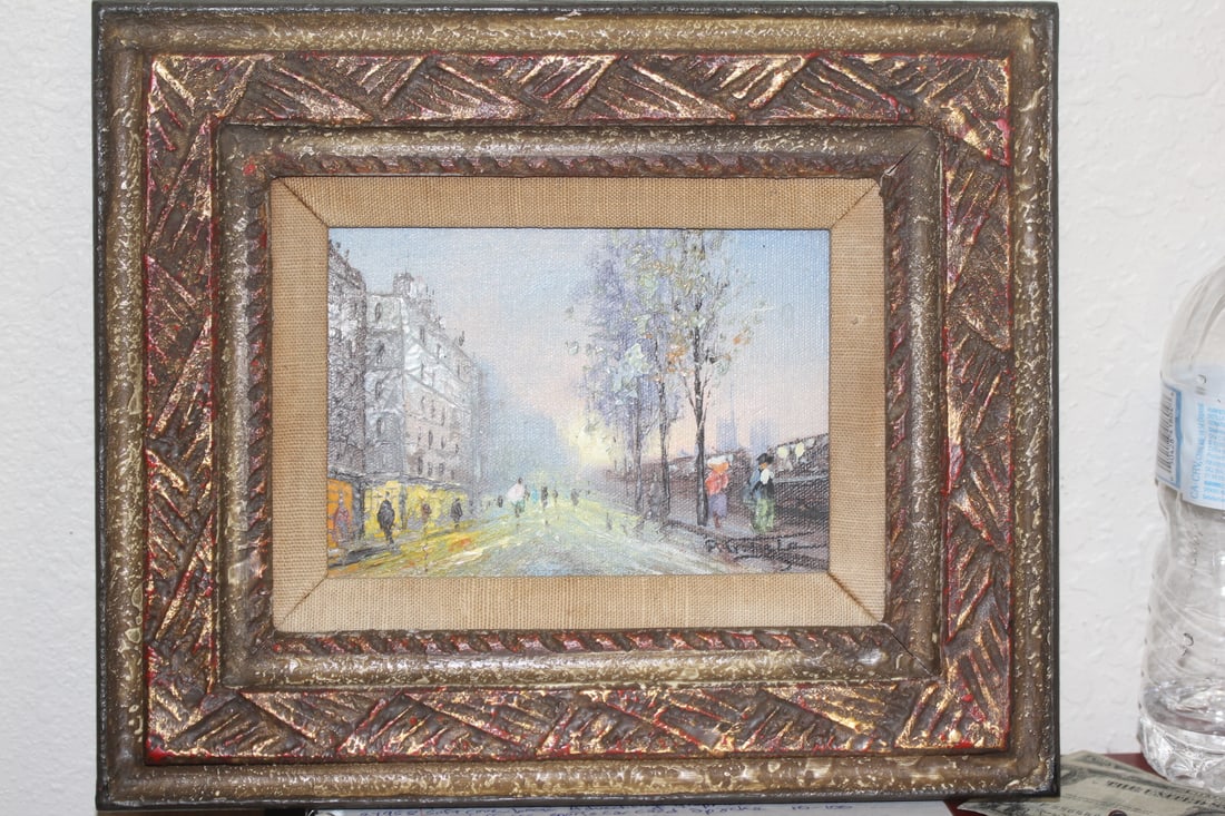 Signed Oil on Board Street Scene: signed: P.G. Tiele, Italian - framed - overall= 12 1/4" x 10 1/8"