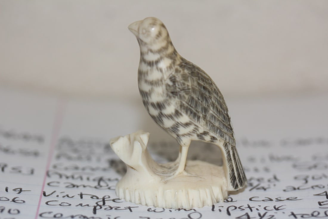 Very Detailed Carving of a Bone Bird: possibly from Alaska - 2 inches tall