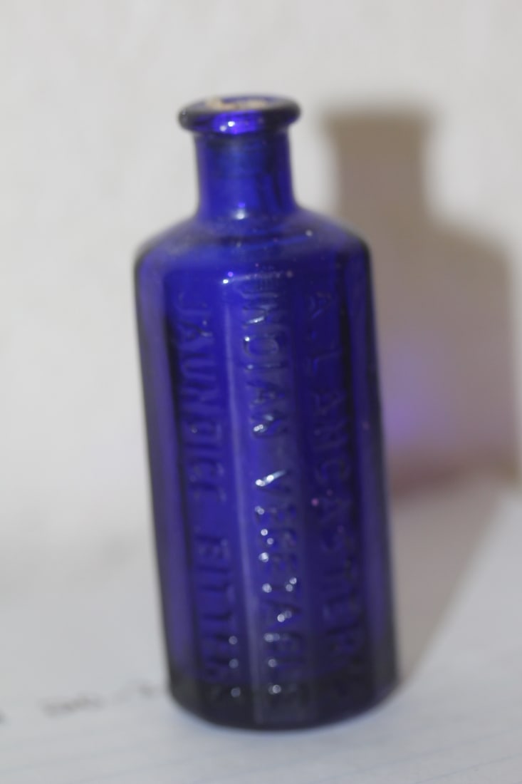Miniture Blue Glass Bottle: 3 inches tall