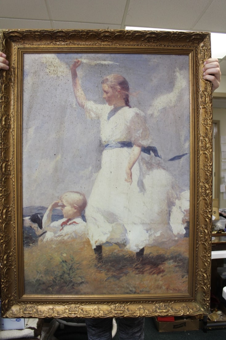 A Print on Canvas: please note: needs cleaning - overall = 34 1/2" x 25"
