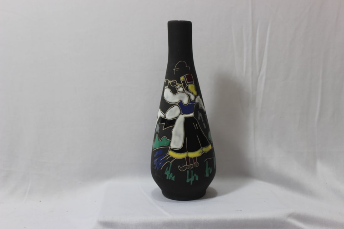 A Mexican Pottery Vase: signed - 10 7/8" tall