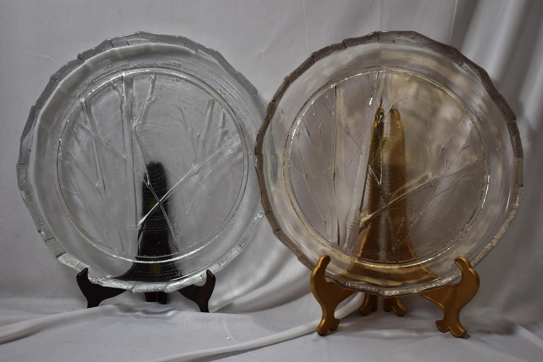 A Set of 2 Clear Pressed Glass Trays: 13 1/2" in diameter