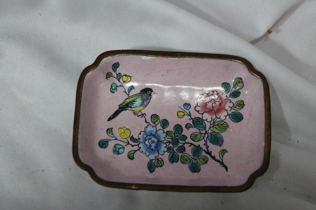 An Enamel Chinese Square Dish: marked "China" - 3 3/8" in length