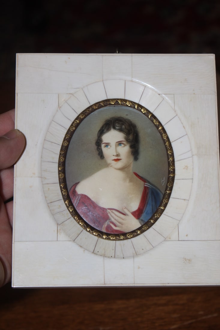 Handpainted Portrait of a Lady on B o n e: 5 3/4" x 5"