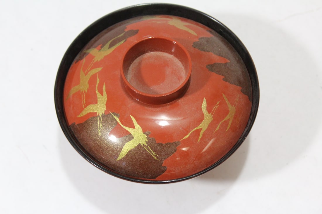 A Japanese Lacquer Style Bowl with Lid: 4 1/2" across
