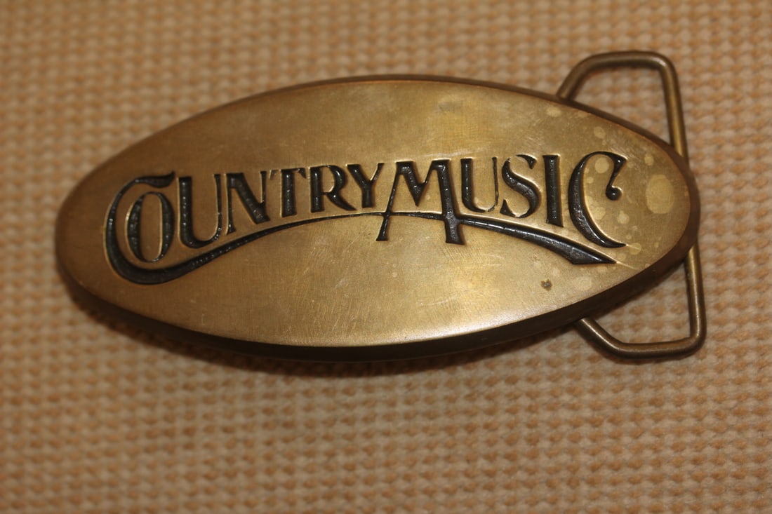 Country Music Belt Buckle: solid brass- 4" across