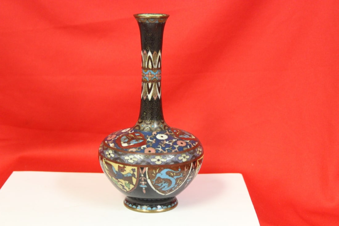A Unique Japanese Cloisonne Vase: 7 3/8" tall