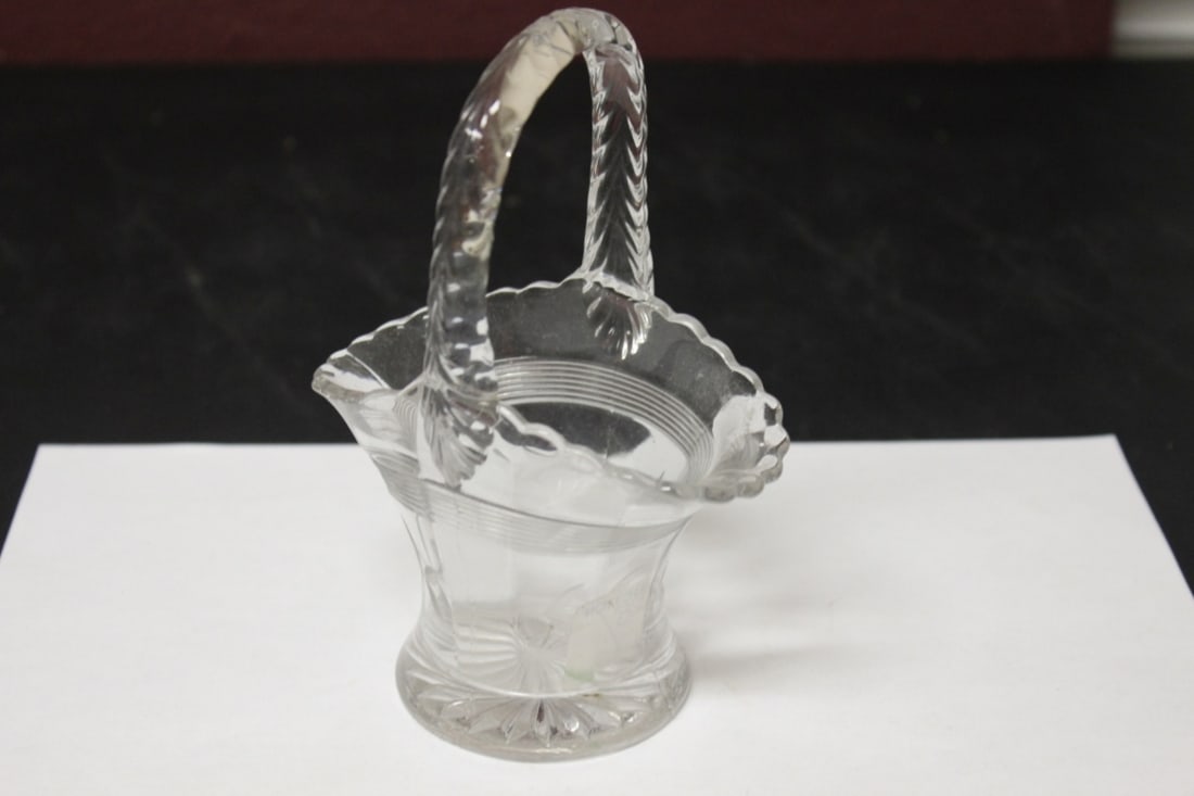 A Cut Glass Basket: 6" tall