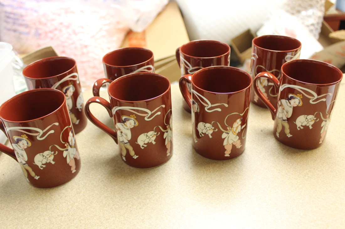 Set of 8 Fitz and Floyd inc Ching Court Cups: or mugs - rare - 4" tall each