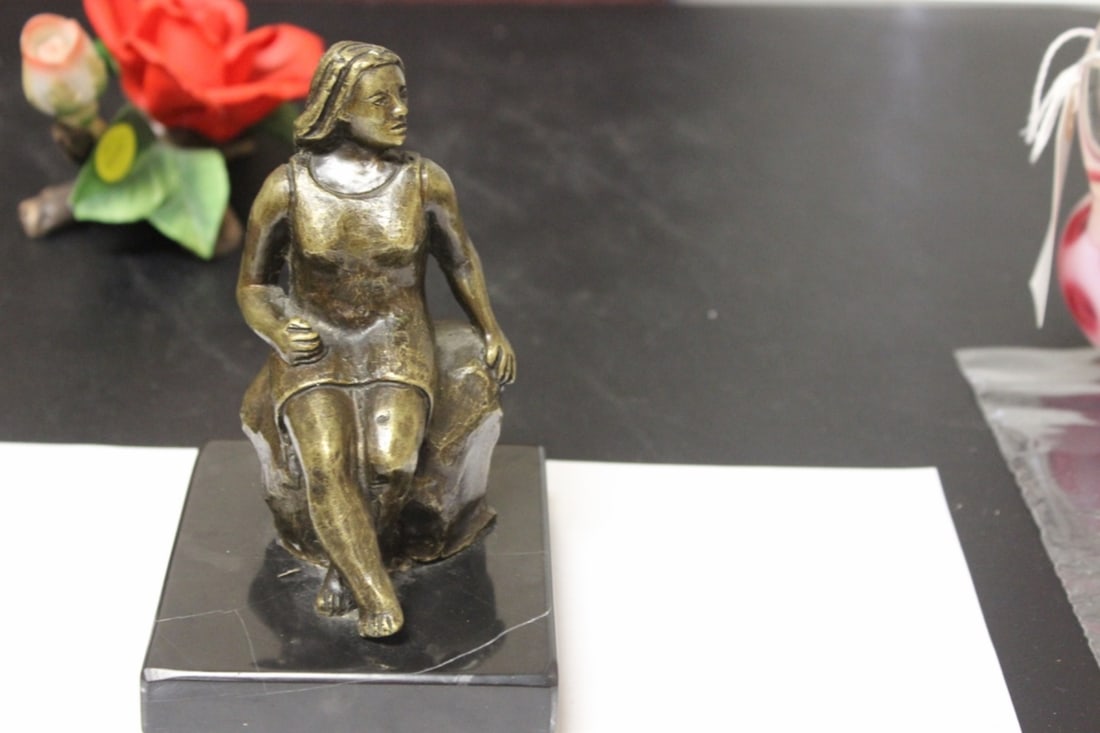 A Bronze Lady on Marble Base: 6" tall