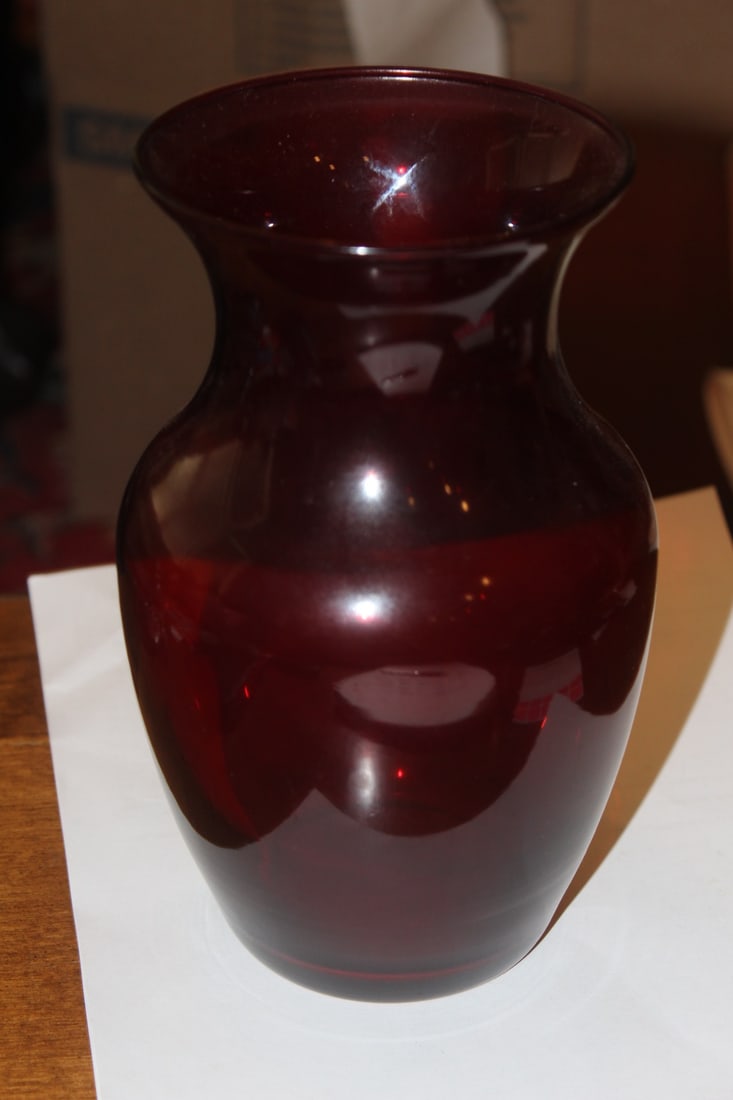 Ruby Red Glass Vase: 7 3/4" tall