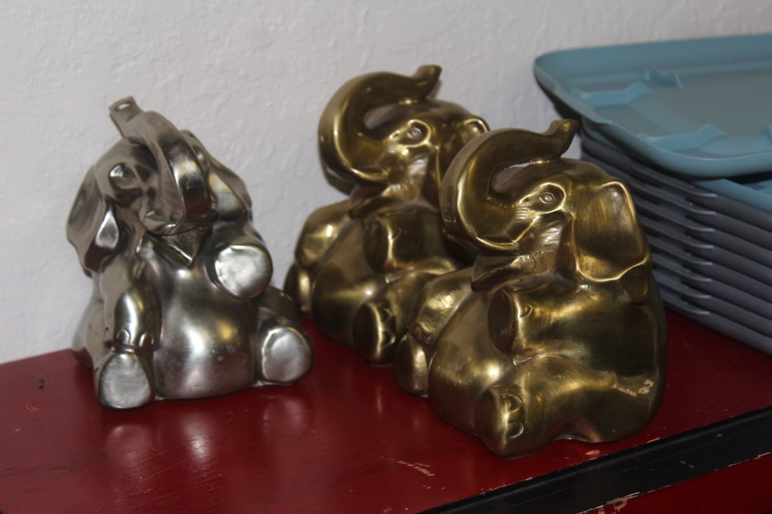 Lot of 3 Metal Elephants: 5" tall each