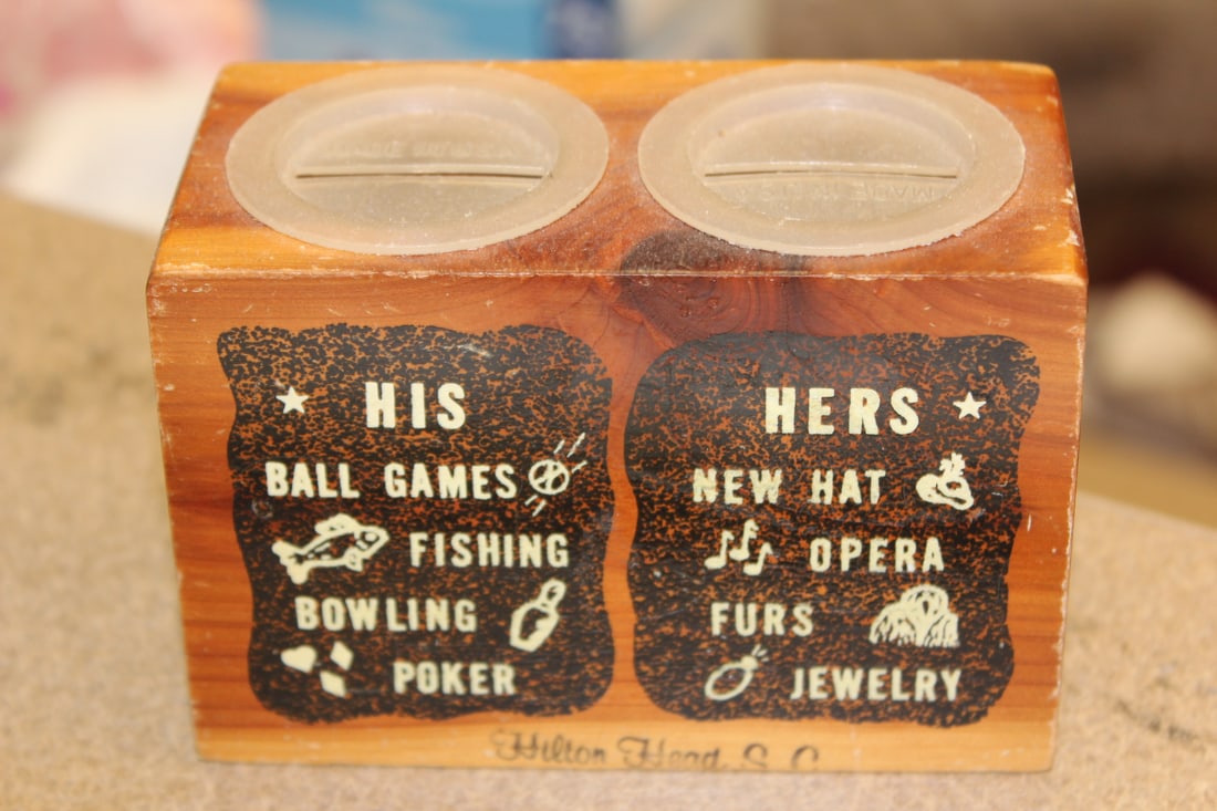 His and Her Wooden Bank: 4 1/4" across