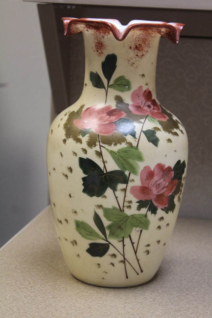 Bristol Glass Hand Painted Vase: 11 1/4" tall
