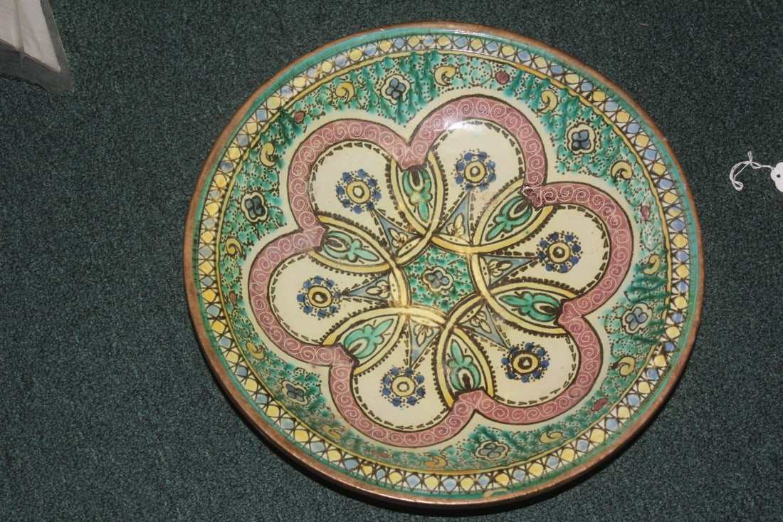Very Rare Morocco Mokhfia Pottery Bowl: 19th century - 16 1/4" in diameter - with ex museum stock number on base