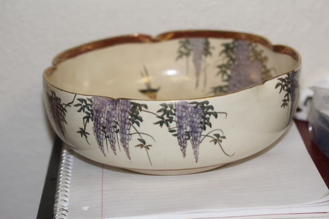 Antique Japanese Satsuma Center Bowl: artist signed - 8 1/2" in diameter - early 20th century