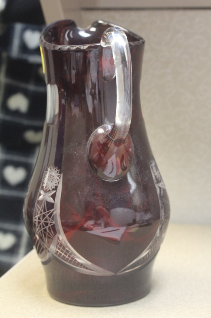 Ruby Red Glass Pitcher - 4