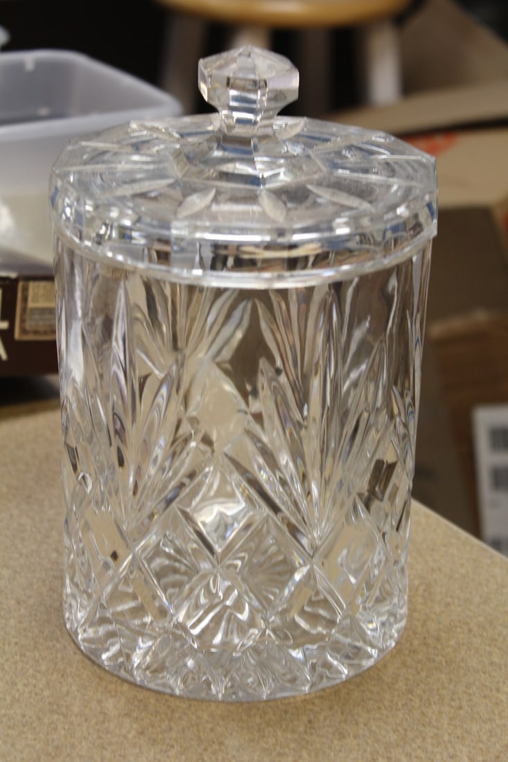 Cut Glass Jar: 9 1/2" tall