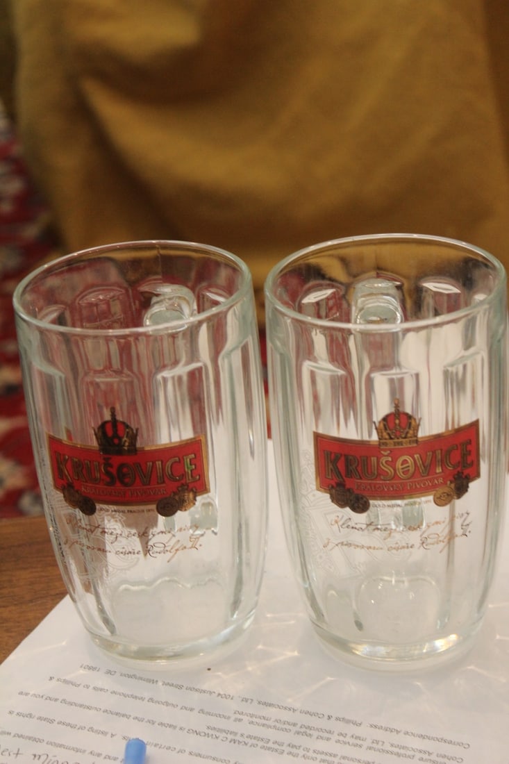 Set of 2 Krusovice Glass Beer Mug: 6 3/8" tall