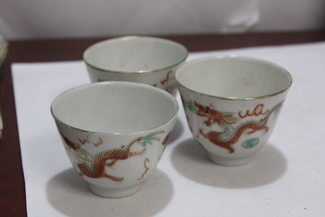 Set of 3 Vintage Chinese Dragon and Phoenix Cup (1 of 6)