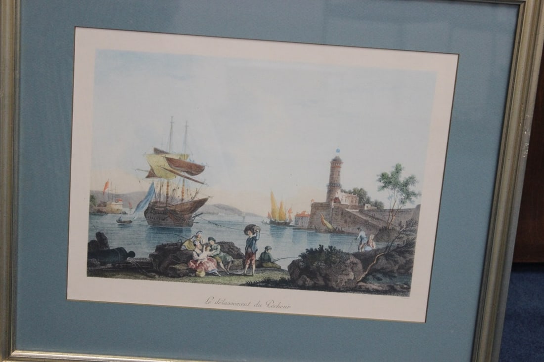An Antique Steel Engraving: Title: Le Delassement Du Pecheur - Unsigned - Most Likely From The 19th Century French - Overall: 20 7/8" x 17 3/4" - Sight: 14 5/8" x 11"