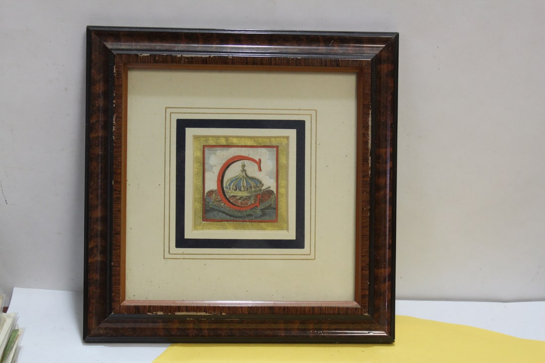A Framed Letter "C" Calligraphy?: overall= 8 7/8" square