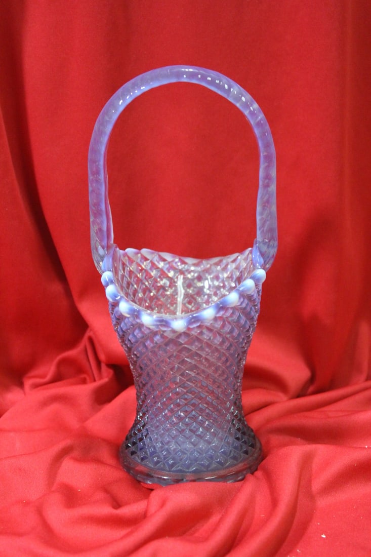 A Westmoreland Art Glass Basket: signed - 9 1/8" tall