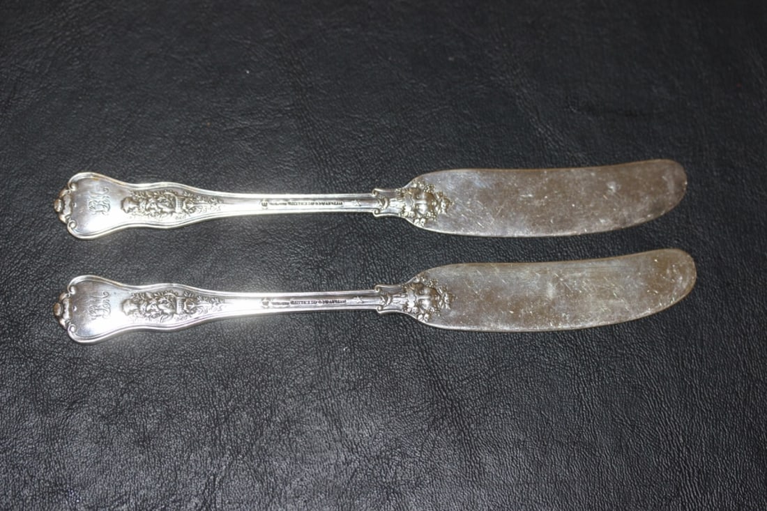 Pair of Tiffany and Company Butter Knives: well carved monograms - each 6" long